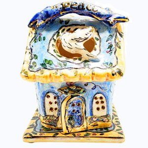 Blue Sky Clayworks Heather Goldminc PEACE 2001 Candle House w/Base Hand Painted
